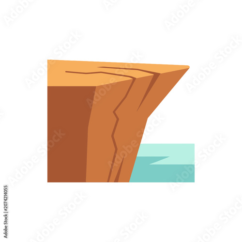 Stylized Cliff Edge Overlooking Calm Blue Water Vector Illustration