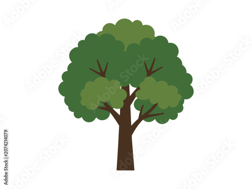 Stylized Green Tree with Leafy Canopy and Brown Trunk on White Background