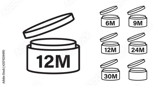 Fotografie Medicine Bottle Icon Set with Handwritten Dosage Labels and Protective Lids, Sho
