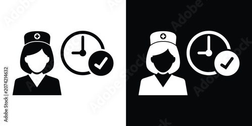 Cuadro en lienzo Nurse or female medical worker icon with a checkmark clock