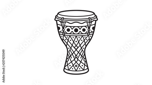 Slika na platnu Drum Icon with Black Outline and Geometric Patterns, Illustrated as a Stylized H