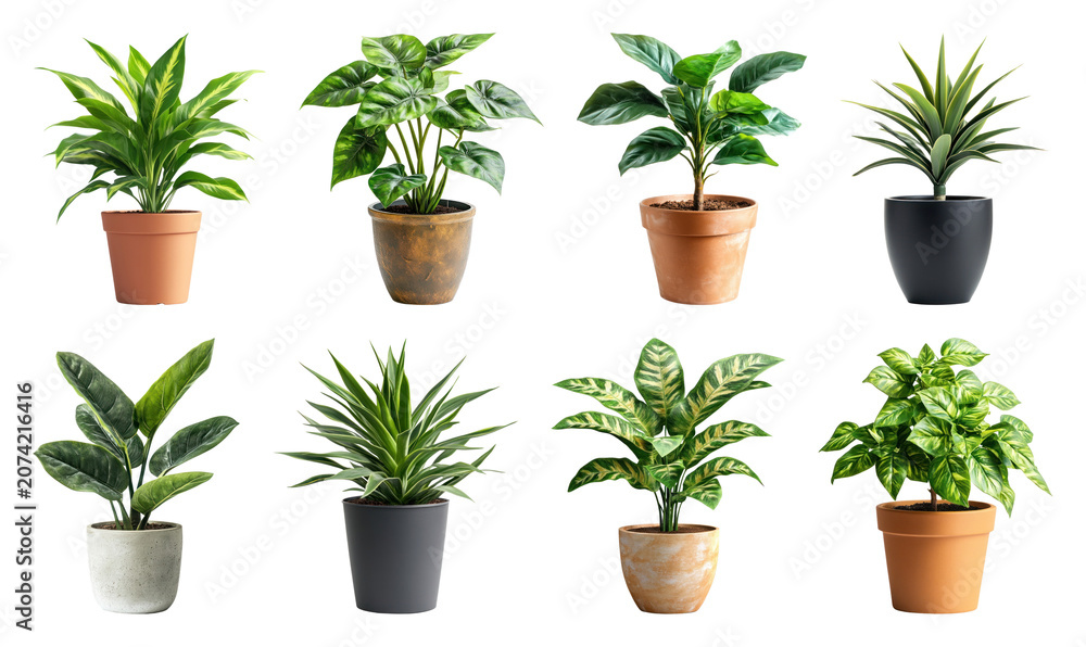 Fototapeta premium PNG Vibrant potted plants collection on transparent background