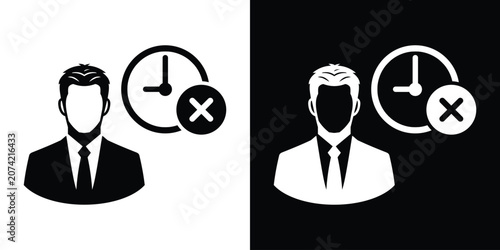 Tableau sur toile Businessman avatar icon with a clock and a cross cancel mark