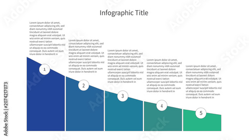 Schilderij op canvas Professional infographic vector template showing five steps in a descending bar