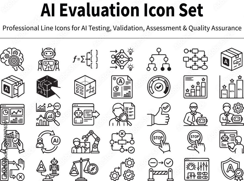 Fototapeta premium AI Evaluation and Quality Assurance Icon Set