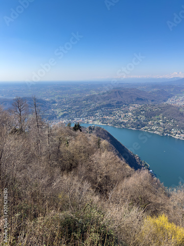 Panoramic view of Lake Como from the Volta Lighthouse lookout in Brunate.