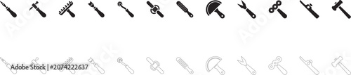 Photos Leatherworking hand tools icon set, leather craft equipment collection, saddlery hardware symbol and manual processing