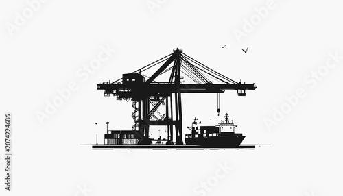 Vászonkép Large Crane Loading Cargo Ship.