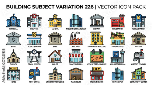 Vector Icons Set: Buildings and City Landmarks Collection