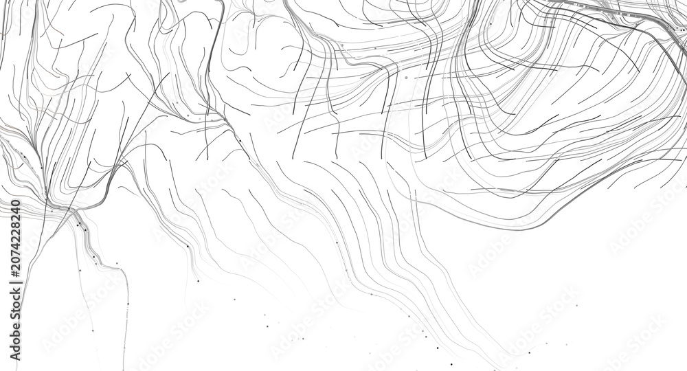 Obraz premium Abstract flowing lines and dots create a dynamic pattern on white.