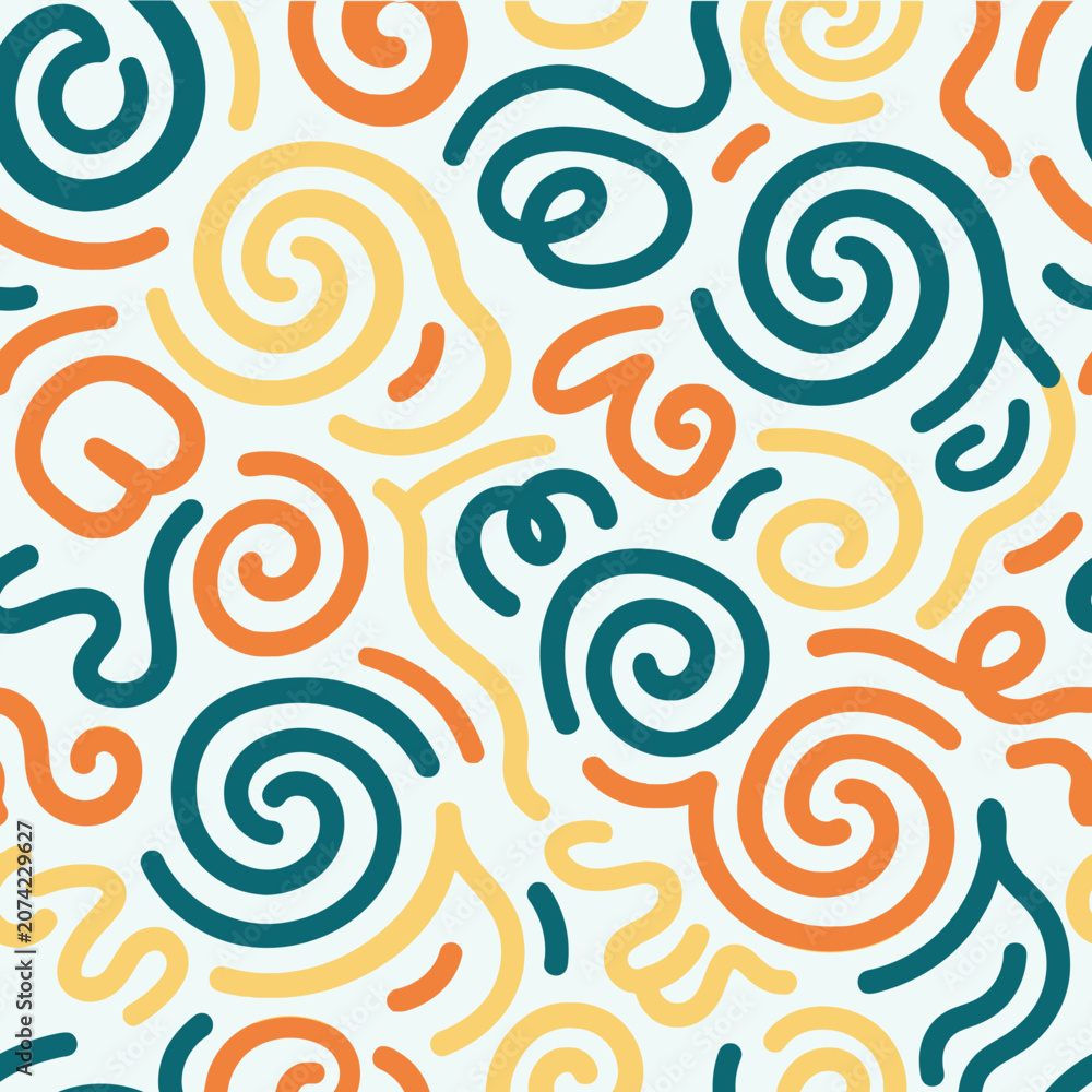 Fototapeta premium Colorful seamless pattern with hand drawn swirls and lines