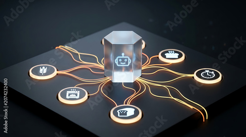 AI agent workflow streamlines tasks on digital platform with icons