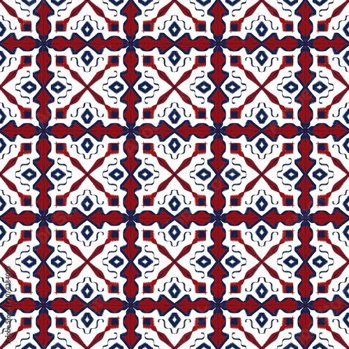 Red Blue Geometric Textile Pattern