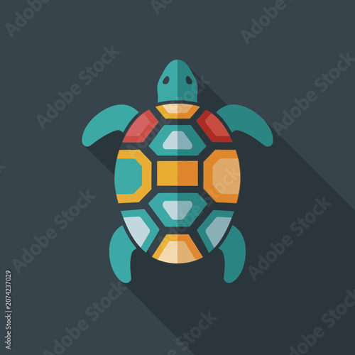 Bilde på lerret Stylized Flat Design Sea Turtle Icon with Long Shadow