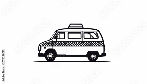 Black and white taxi van vehicle.
