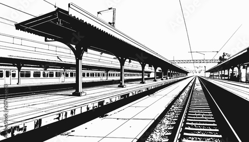 Train Tracks and Railway Station Platform.