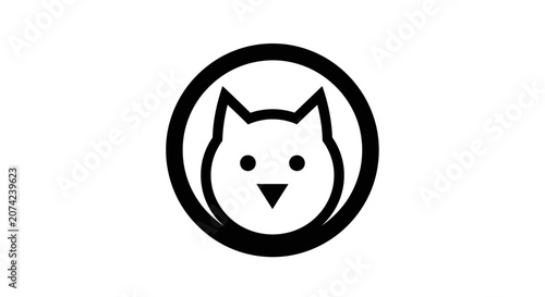 Cute cartoon cat face in circle frame icon