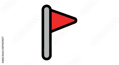 Red flag on a pole, symbol or warning sign