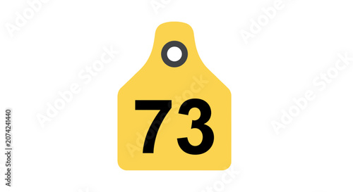 Yellow ear tag with number seventy three