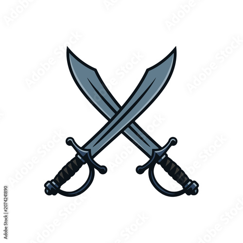 Quadro su tela Two crossed pirate cutlass swords isolated on white background
