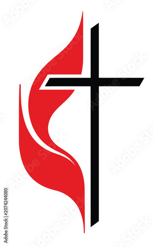 Foto "United Methodist Church Logo Vector with Christian Cross and Red Flame Symbol o
