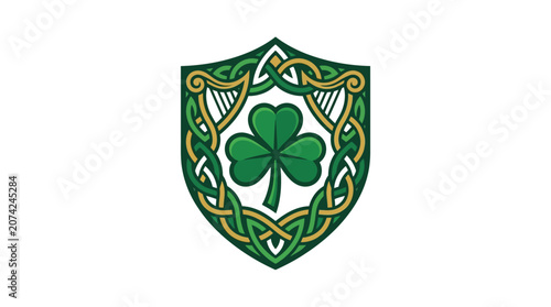 Minimalist flat design single icon of a vibrant green shamrock leaf symbolizing St Patrick's Day Irish national celebration with cultural heritage elements in a clean modern style perfect fo