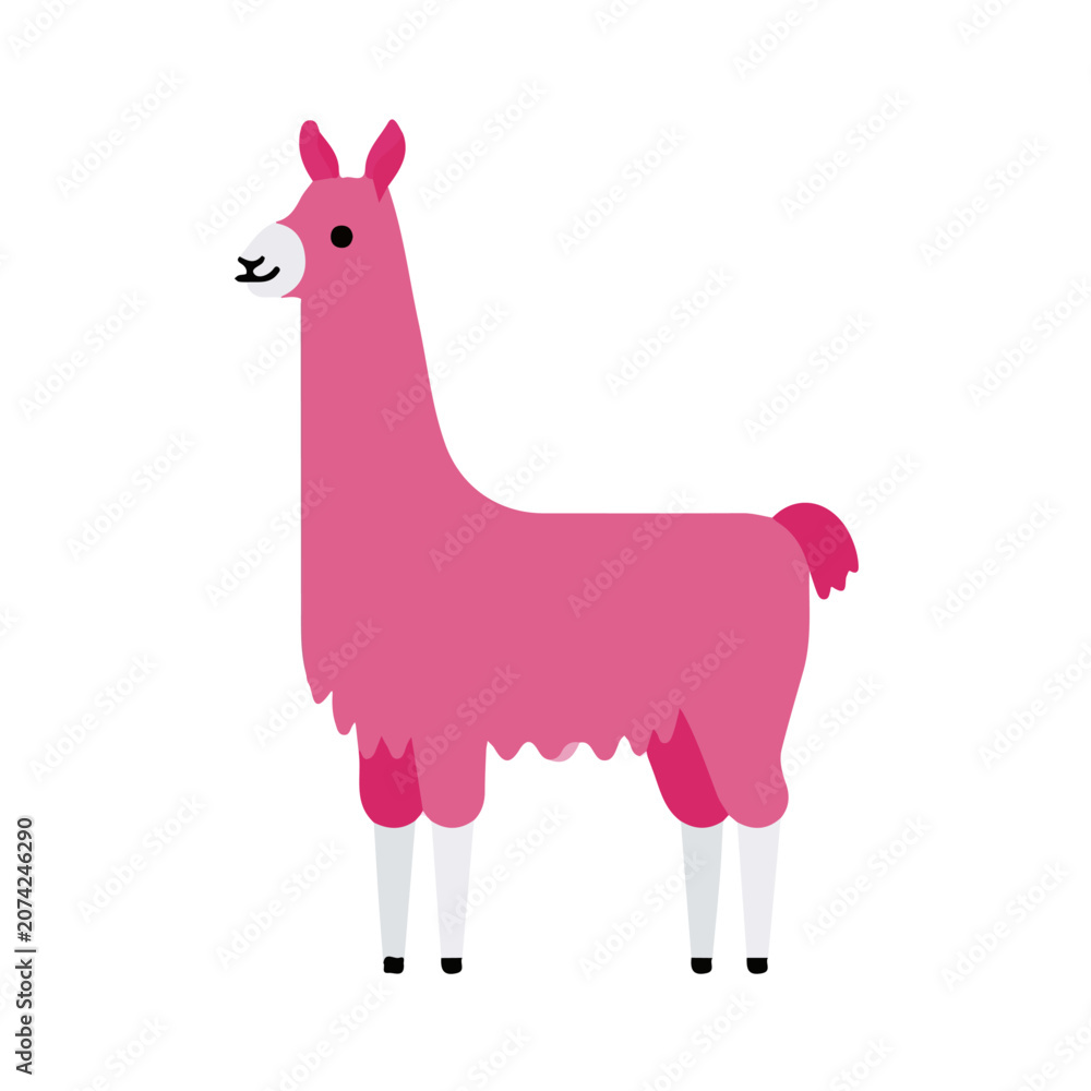 Fototapeta premium Llama, minimal flat 2D illustration with smooth shapes, isolated on a white background.