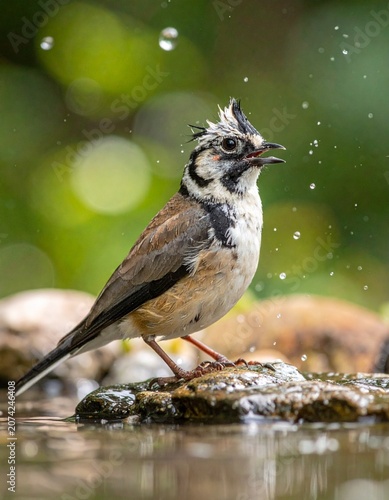 川の傍にいる野鳥のカンムリガラ。AIで生成