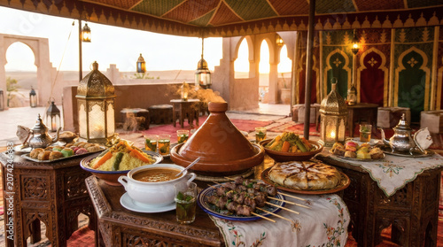 Traditional Moroccan food and cuisine display.