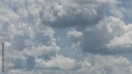 Natural motion of white and grey cumulus clouds in the sky.