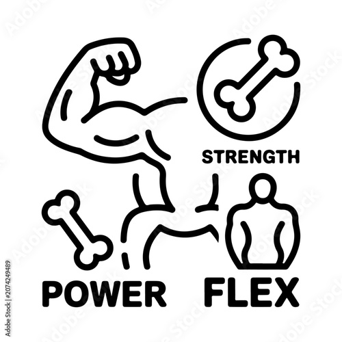 Strong Bicep Muscle Line Icon Set – Fitness Power Arm Logo Symbol Vector