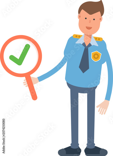 Police Officer Character Showing Check Mark
