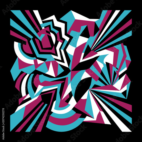 фотографія Abstract geometric pattern with colorful shapes on black