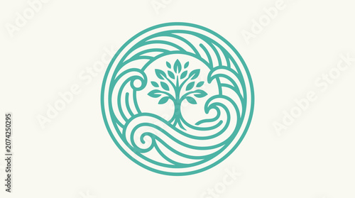 Green tree logo with swirling waves.