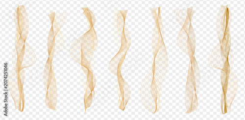 Vector music sound waves set. Audio digital equalizer technology, console panel, pulse musical. Thin line curve background. Outline gold lines.