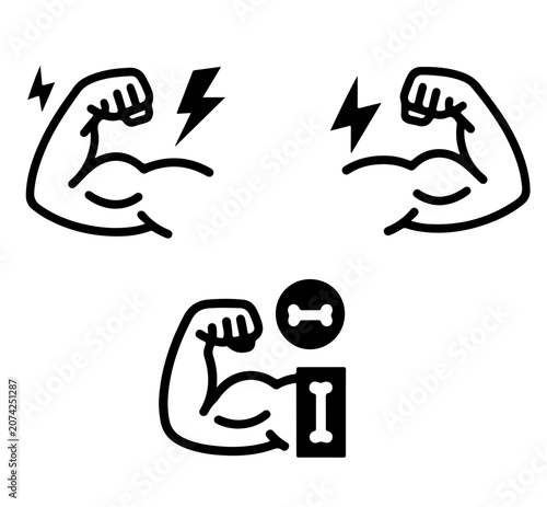 Strong Bicep Muscle Line Icon Set – Fitness Power Arm Logo Symbol Vector