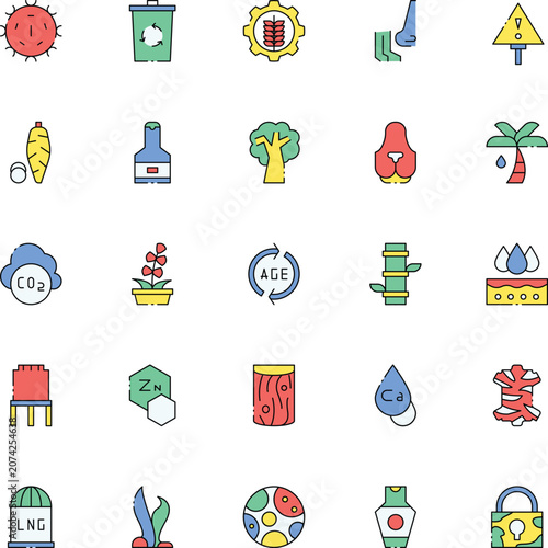 Fotografie Miscellany nature and environment icon set in line color style