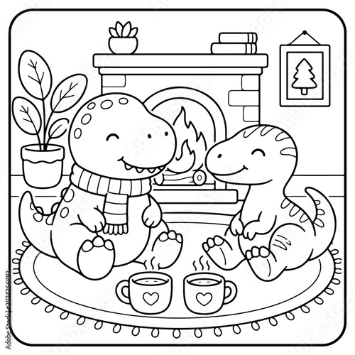 Dinosaurs Comfy days cute and comfy cozy coloring pages