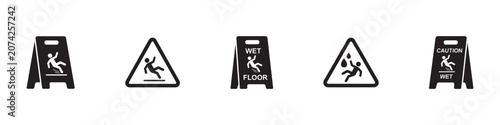 Quadro su tela Wet floor caution sign and slippery surface warning icon set