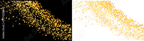 Golden particles, sparkling lights, yellow glitter, abstract background