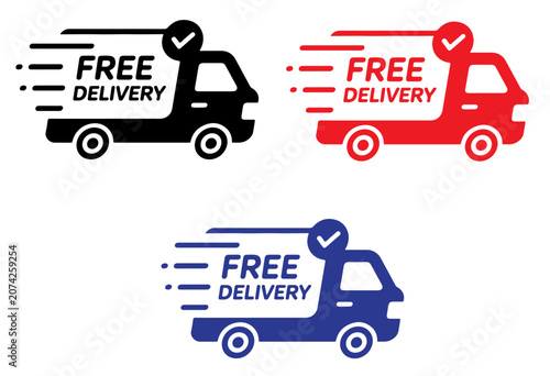 Free Shipping Delivery Badge Set – Courier Truck, Express Service Icon Vector