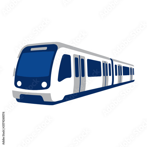 Konstfotografi Modern blue and white subway train isolated on white background