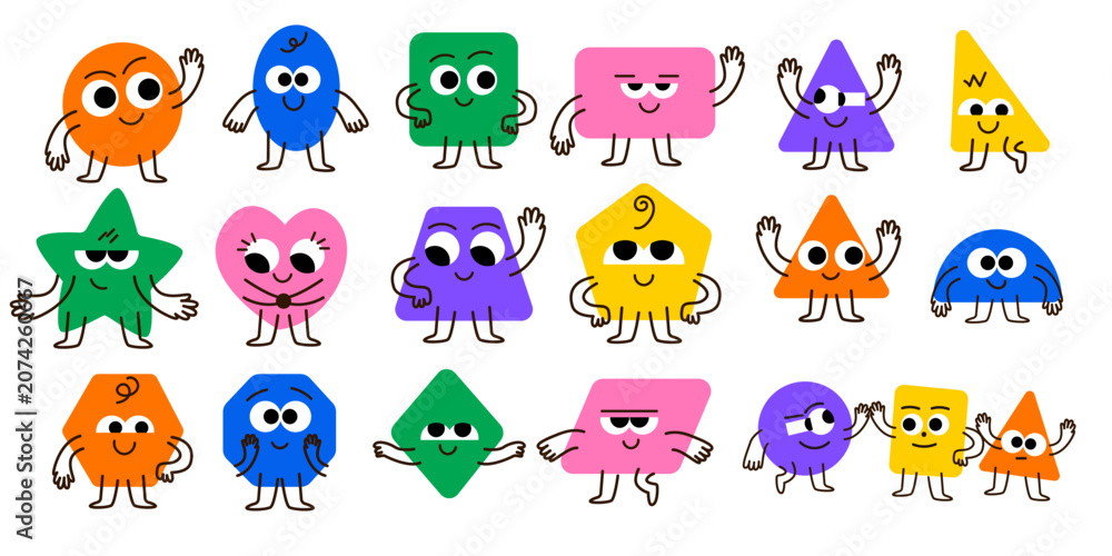 Obraz premium Colorful monster geometric figure face character set