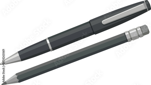 Photos flat 2D vector illustration of a pencil, pan