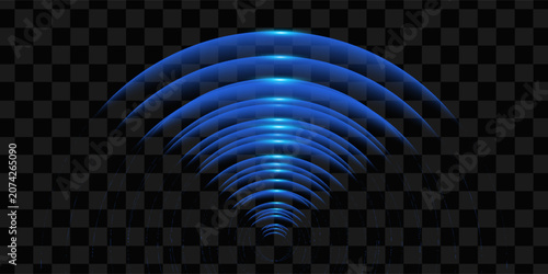 Round glowing light Wi-Fi effect and Sonar sound waves set. WiFi concentric circles and RFID Radio Frequency Identification signal. Water ripples with circular waves and echo of glowing signal. Vector