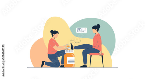 Physiotherapy foot scan and treatment by therapist with digital device