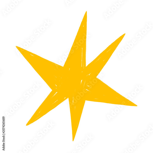 Isolated hand-drawn golden yellow star doodle.