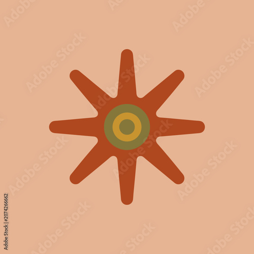 A stylized orange star shape centered on a soft peach background
