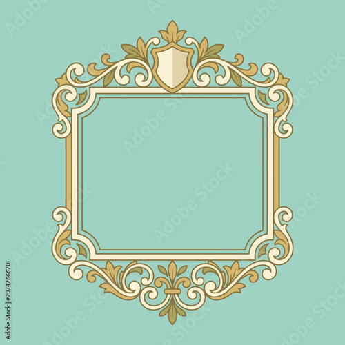 Elegant vintage gold frame on a teal background