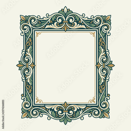 An elegant rectangular frame with intricate vintage floral scrollwork patterns